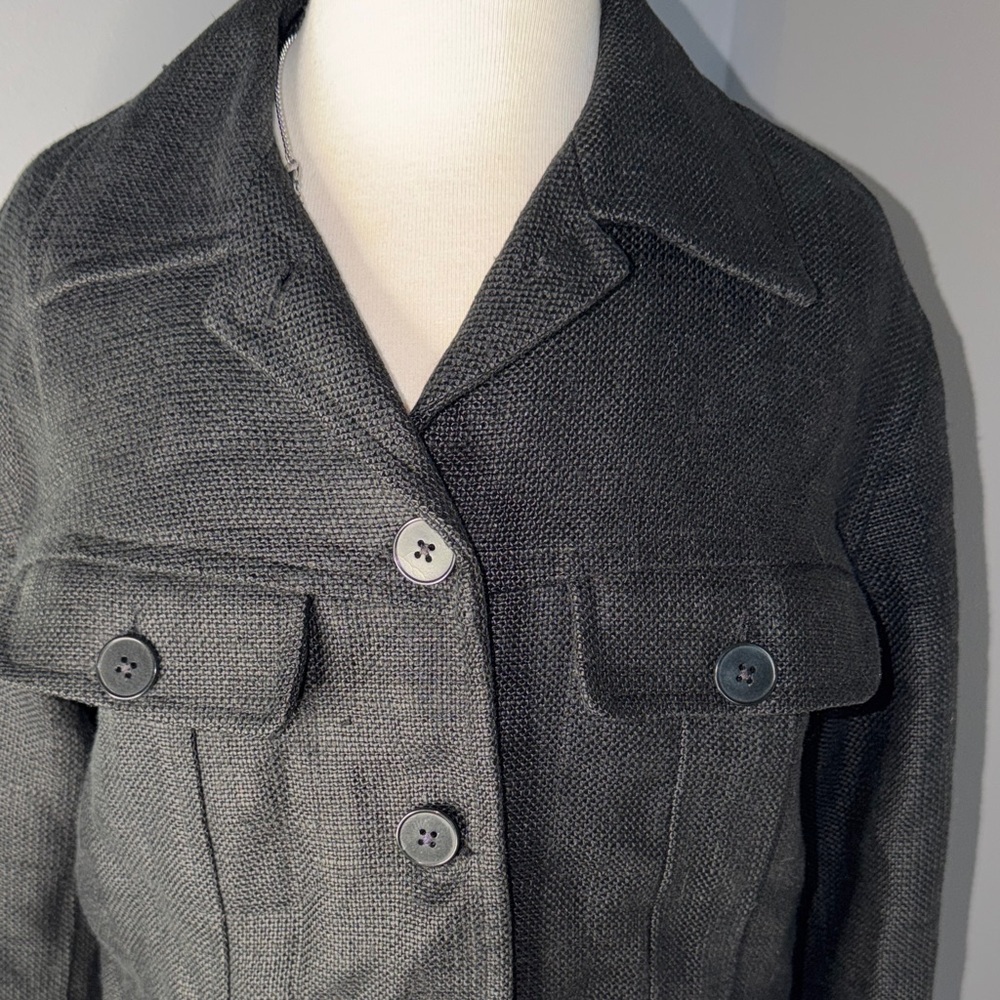 Ralph Lauren Collections Purple Label 100% Linen Black Cropped Button-Front - Picture 2 of 11